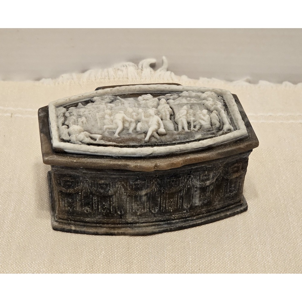 Vintage Incolay Stone Trinket Jewelry Box Classic Scene 1970s